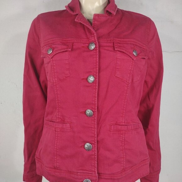 Silver Jeans red Cotton Blend button front denim jean jacket ladies 0X - Picture 1 of 8